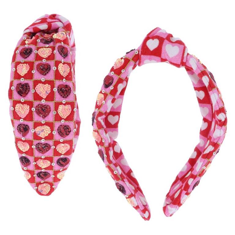 Knotted Red and Pink Checkered Headband