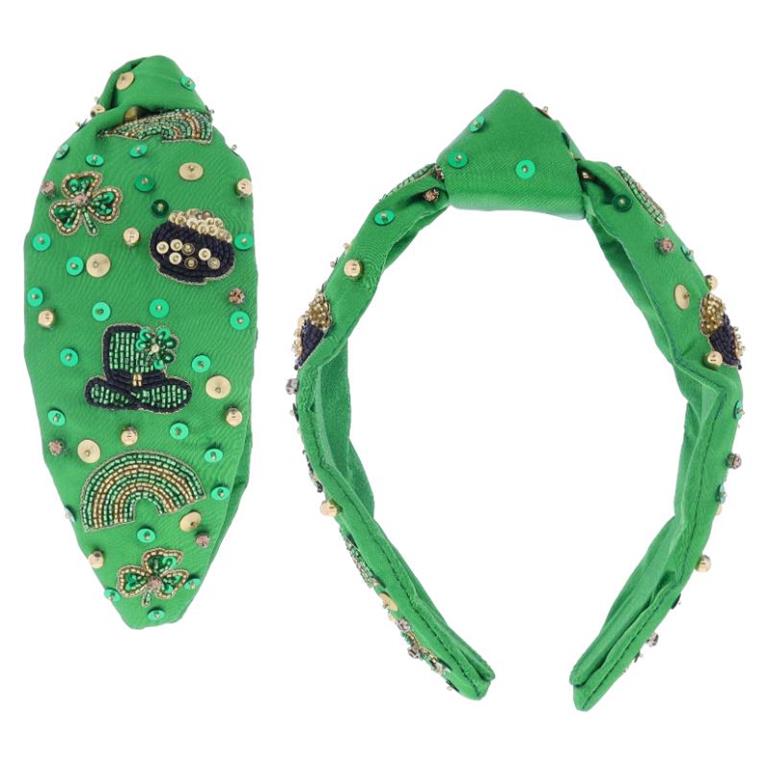 Green, Gold, Black Beaded and Sequin Knotted Headband