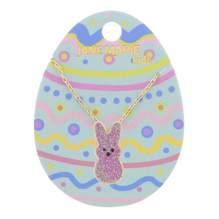 Kids 14" Purple Glitter Enamel Bunny Necklace, 3" Ext.