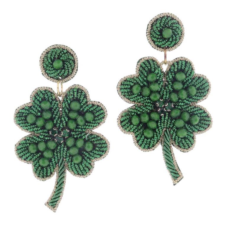 Green Beaded Post ; Four Leaf Clover
