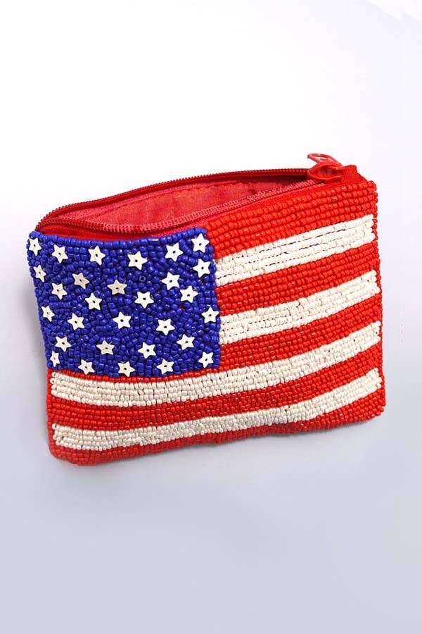 4TH JULY FLAG SEEDBEAD POUCH