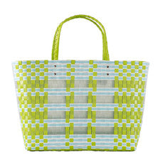 Kimberly Woven Beach Tote in Lime/Aruba Blue