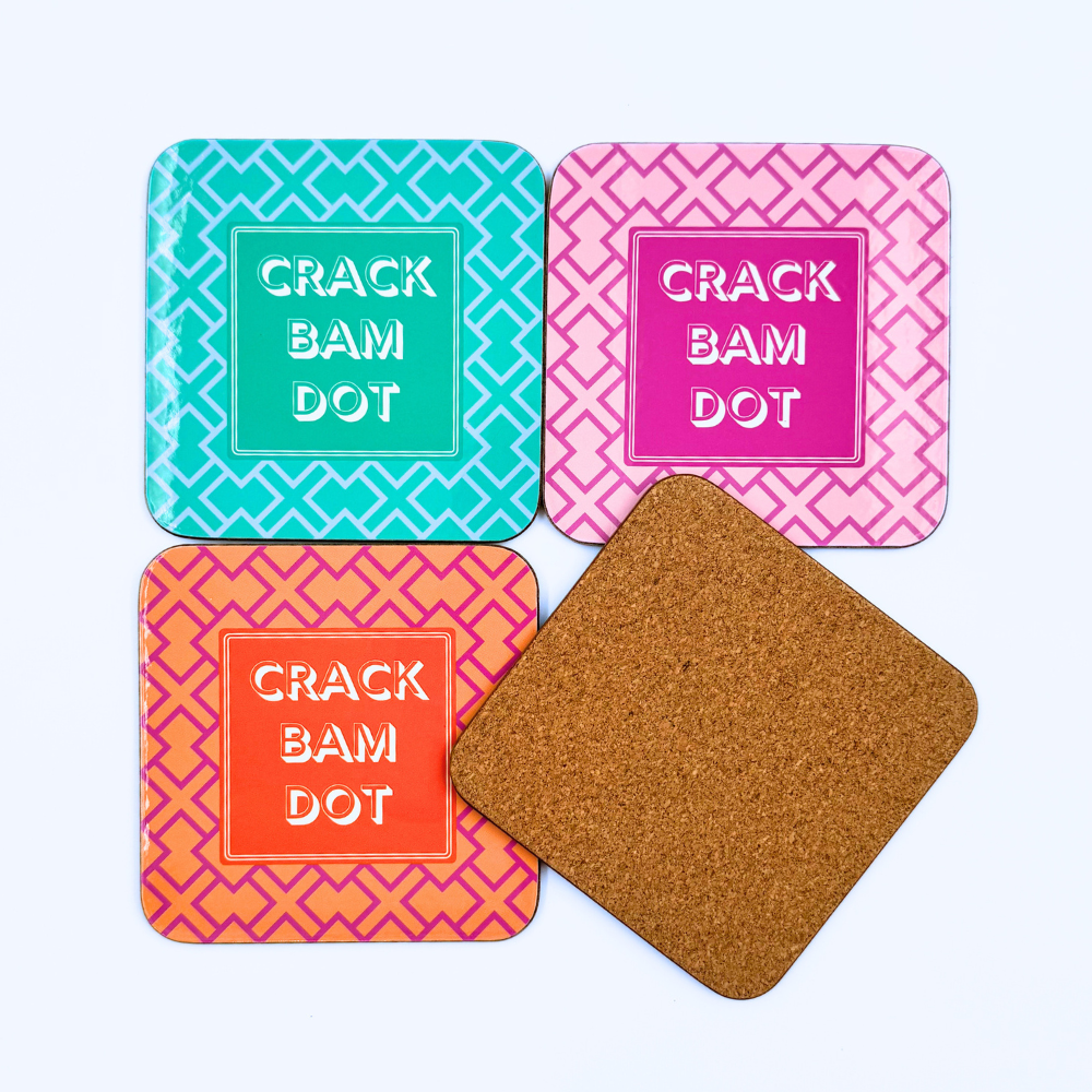 Mahjong Coasters, 4 Set | Green, Pink, Blue, Orange