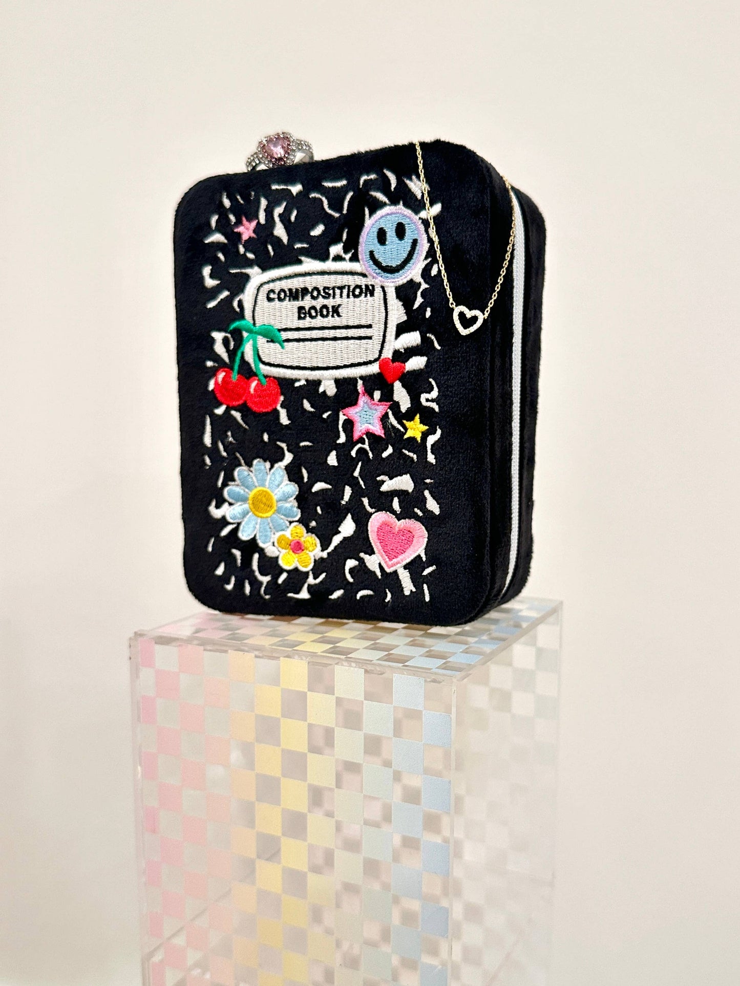Composition Notebook Velvet Jewelry Zip Case