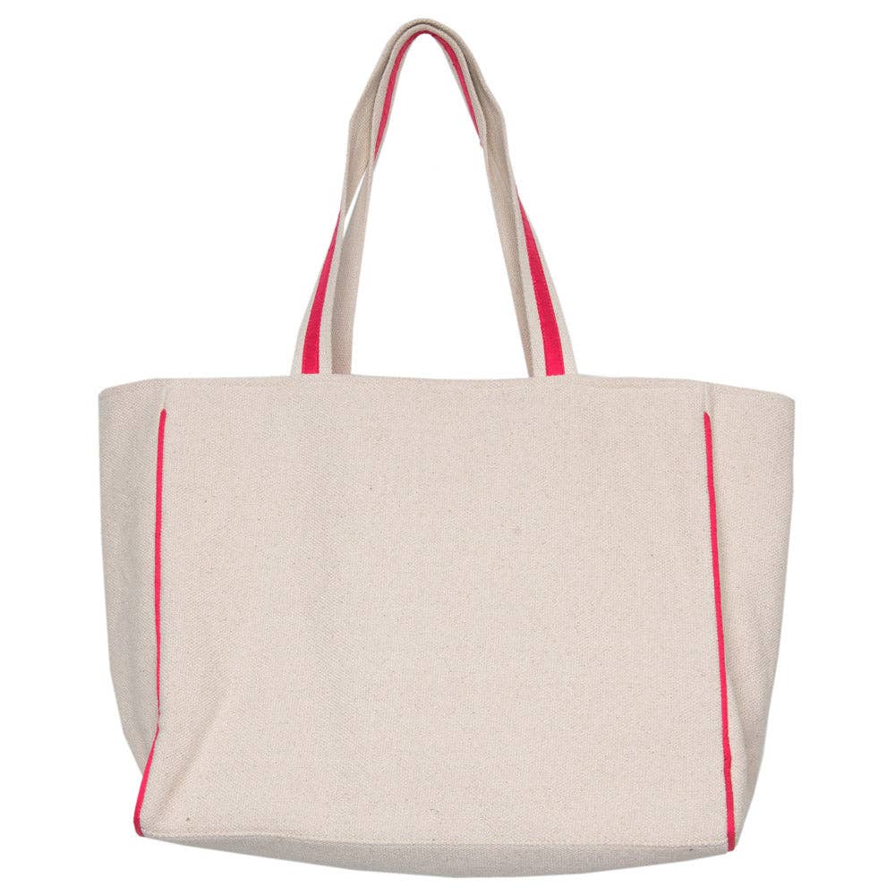Kicking Boots Sequin Canvas Tote Bag: Beige Canvas