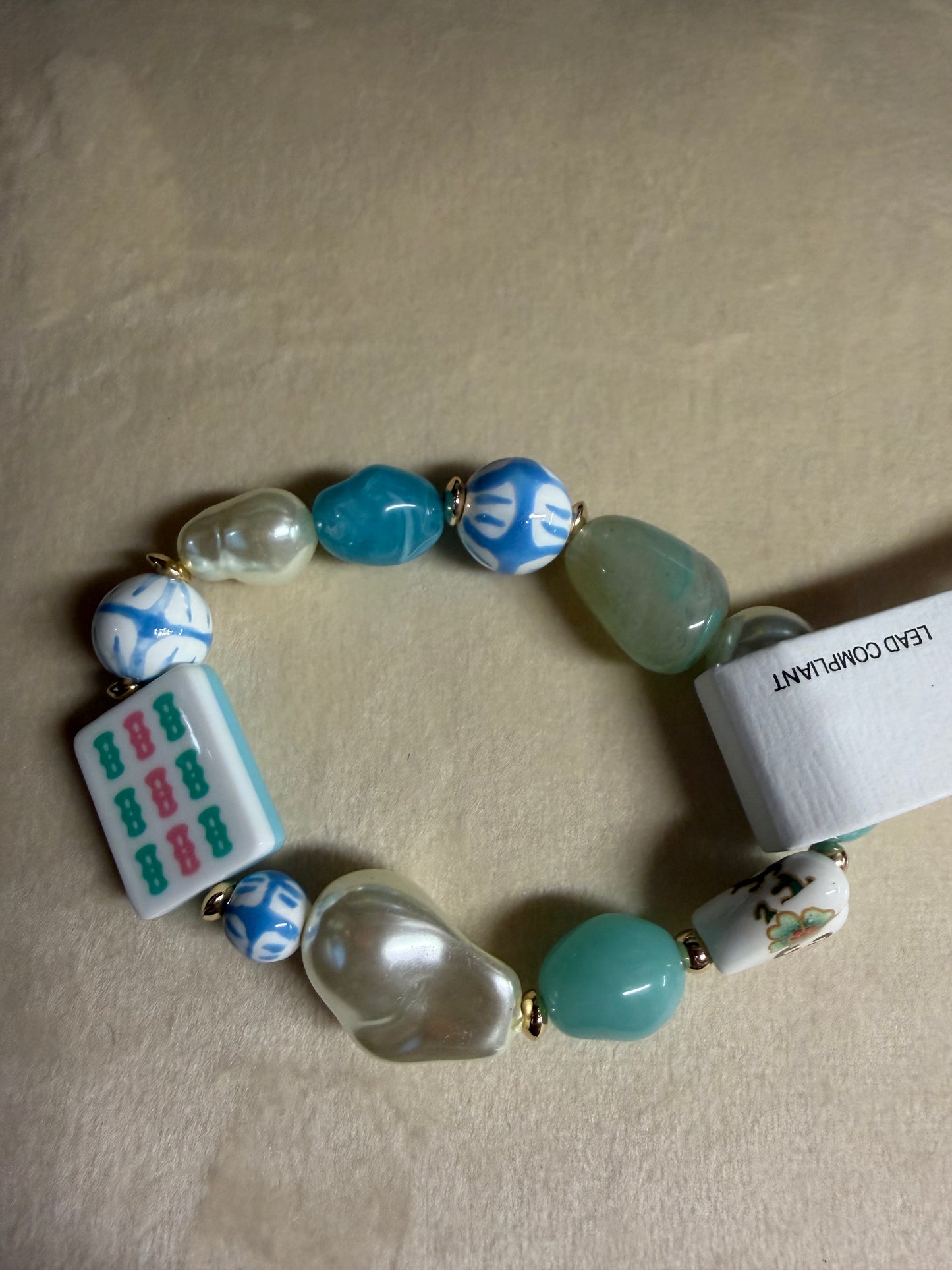 Mahjong Tile Mixed Bead Stretch Bracelet