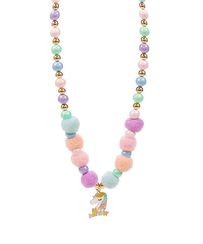 Happy Birthday Pompom & Bead Necklace (Pastel or Multi)
