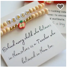 Natural Wood Bead Teacher Apple Charm Bracelet Stack with CARD