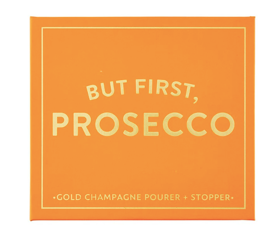 Champagne Stopper + Pourer Book Box - But First, Prosecco