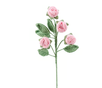 Pink Rose Stem Crochet Flower