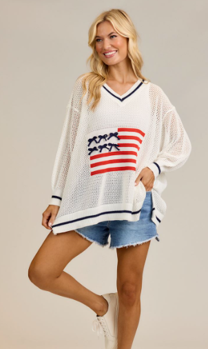 White Americana Sweater