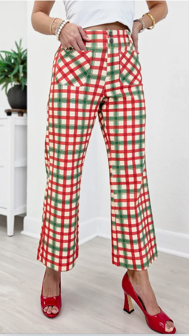 Christmas Gingham Flare Pants