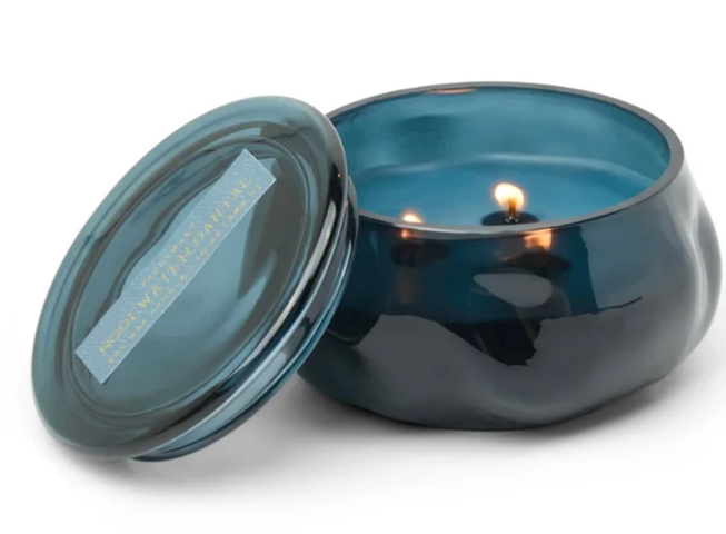 BASALT NAVY 10 OZ GLASS W/ LID -ROSEWATER SANTAL