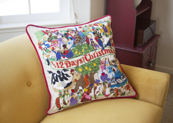 Hand Embroidered 12 Days of Christmas Pillow