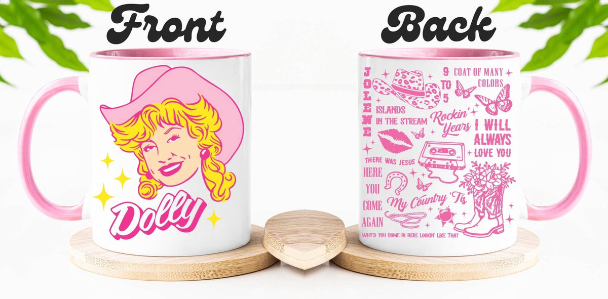 Dolly Parton Coffee Mug with Pink Handle Mildred and Mable's