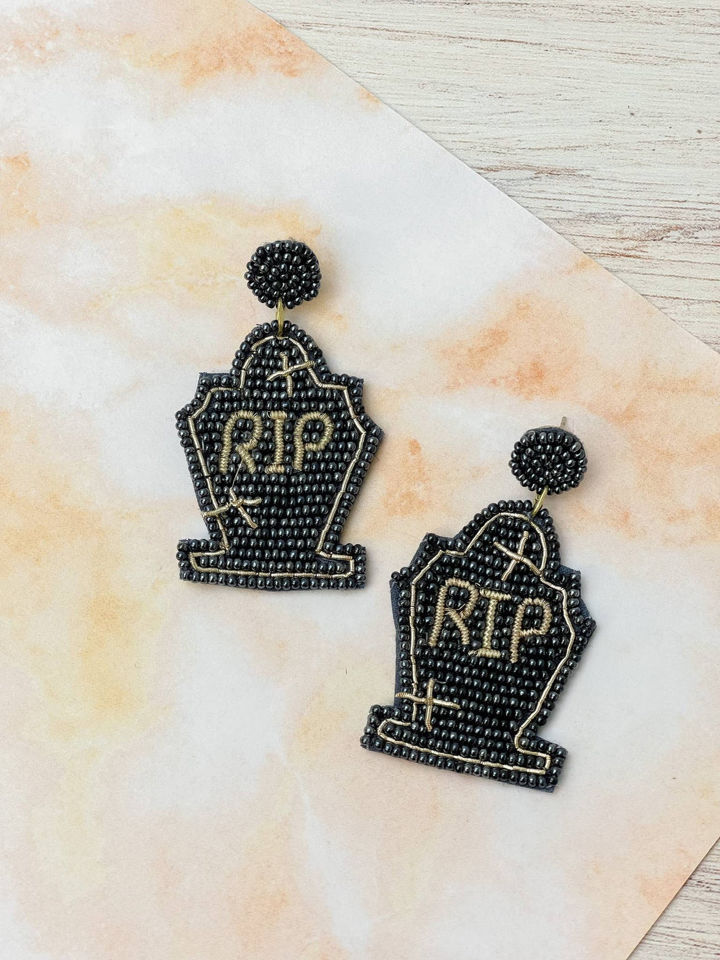 Gravestone Beaded Dangle Earrings