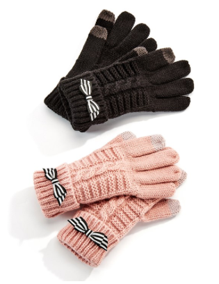 Cable Knit Gloves with Bow