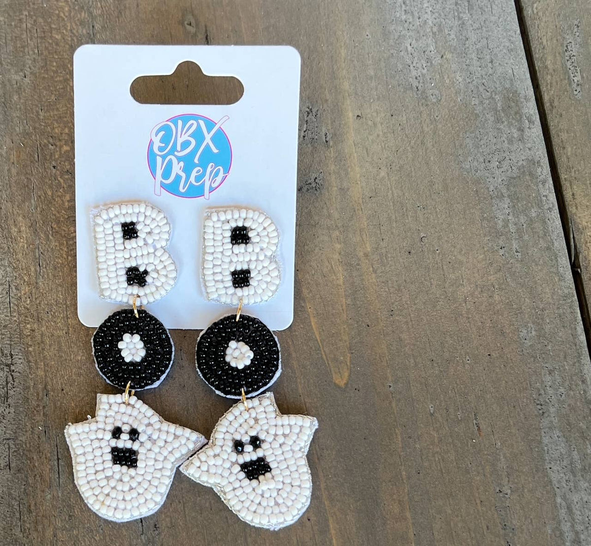 Boo Seed Beaded Ghost Link Dangle Earrings
