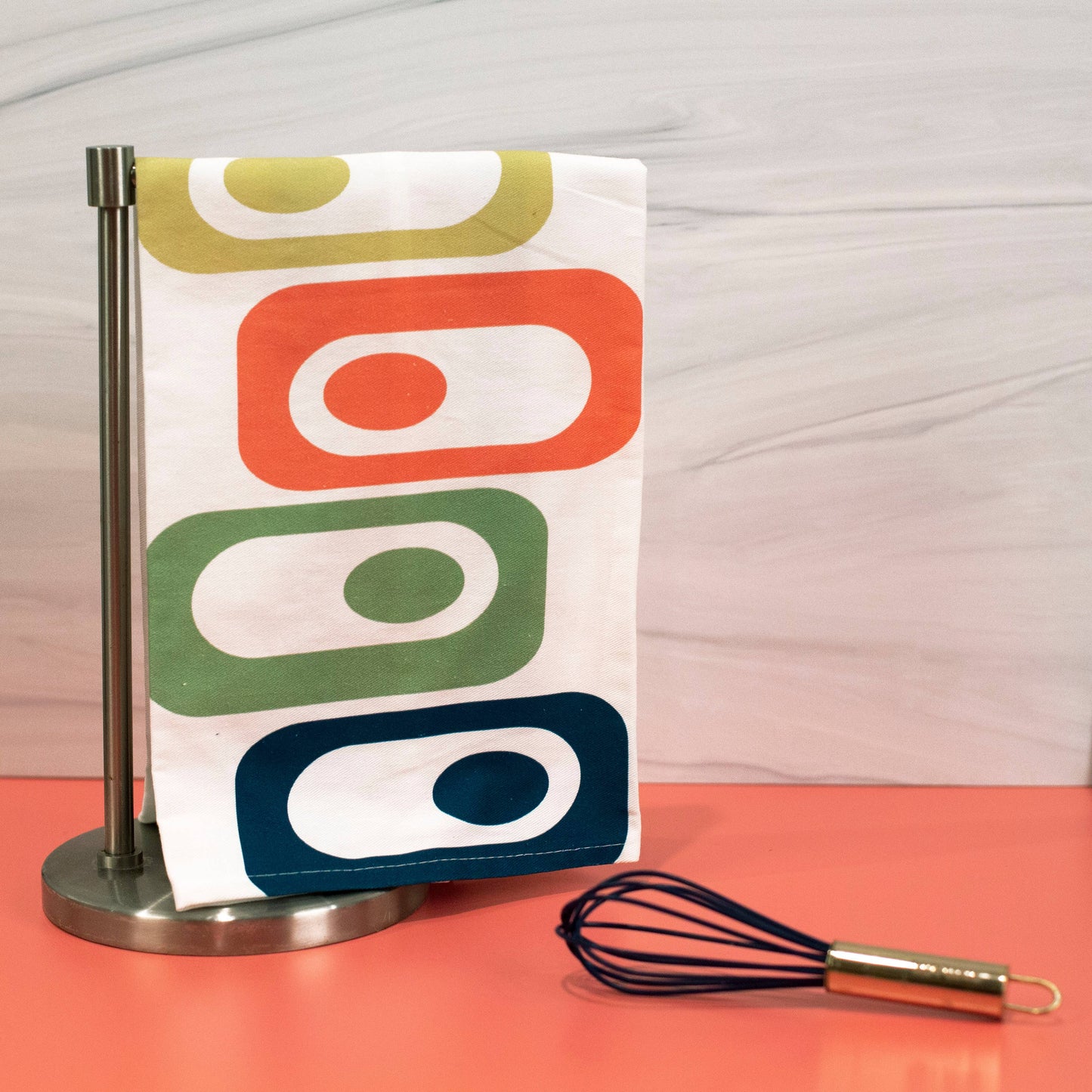 Mid Century Modern Circle in Squares Tea Towel