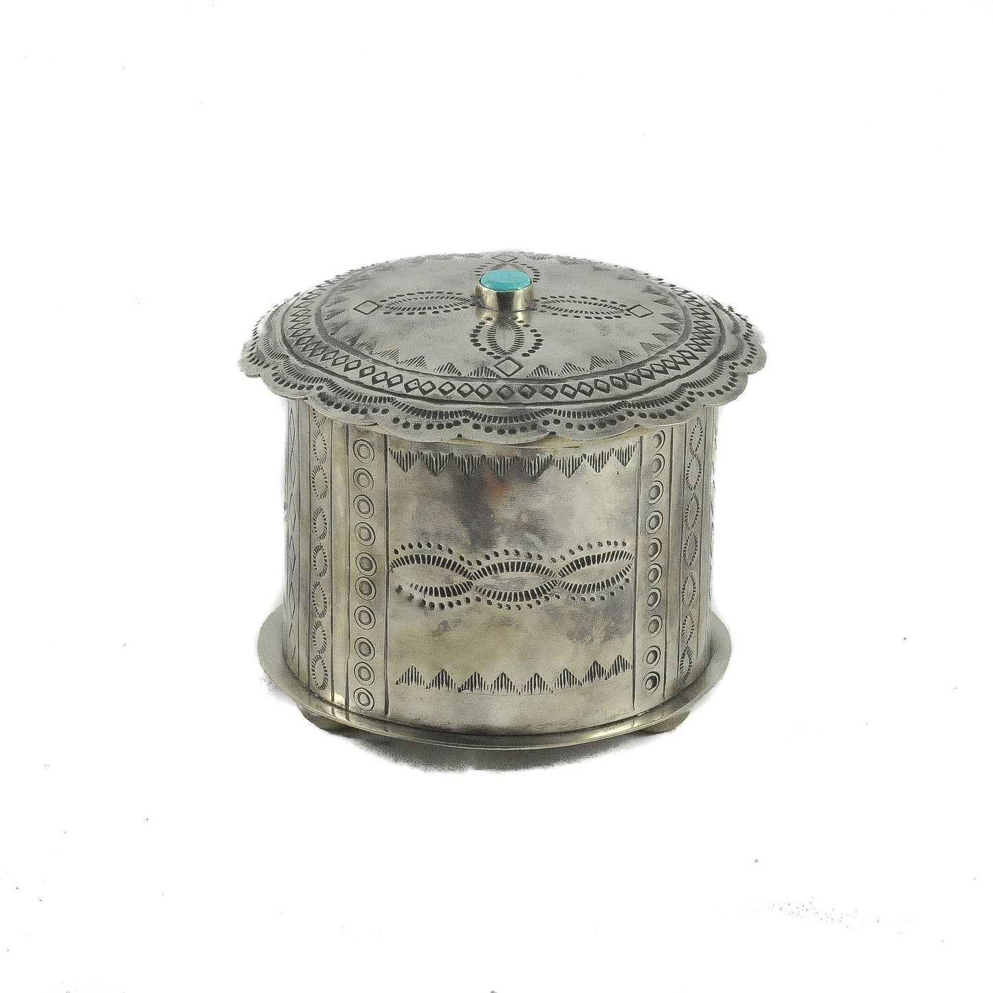 STAMPED ROUND BOX WITH TURQUOISE