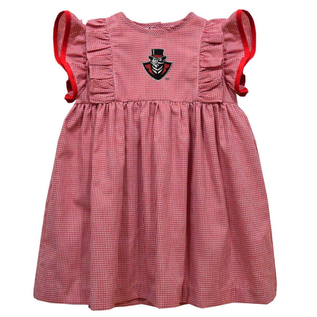 Austin Peay Embroid Red Ruffle Dress