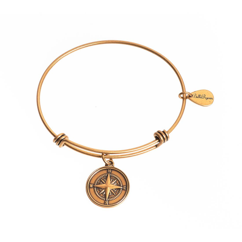 Compass Expandable Bangle Charm Bracelet in Gold