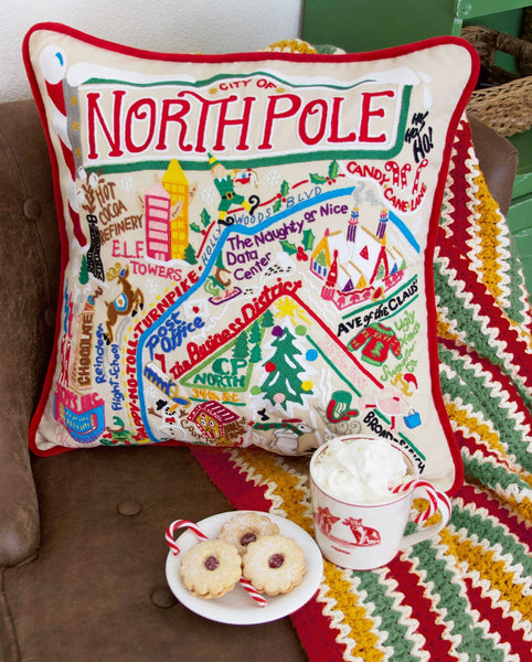 Hand Embroidered North Pole Pillow