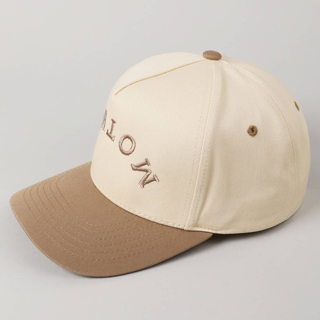 MOTHER Upside Down Lettering Embroidery Cap: Beige