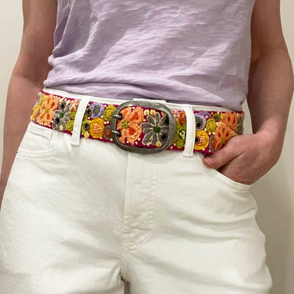 Wildflowers Embroidered Wool Belt: S