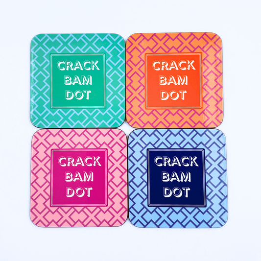 Mahjong Coasters, 4 Set | Green, Pink, Blue, Orange