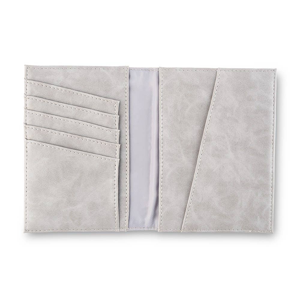 Passport Cover - Faux Leather: grey/pink/navy