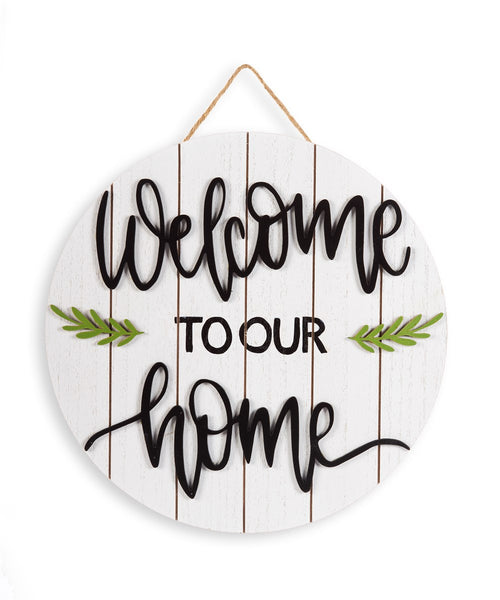 Round Front Door Sign w/Sentiment, Welcome/Home