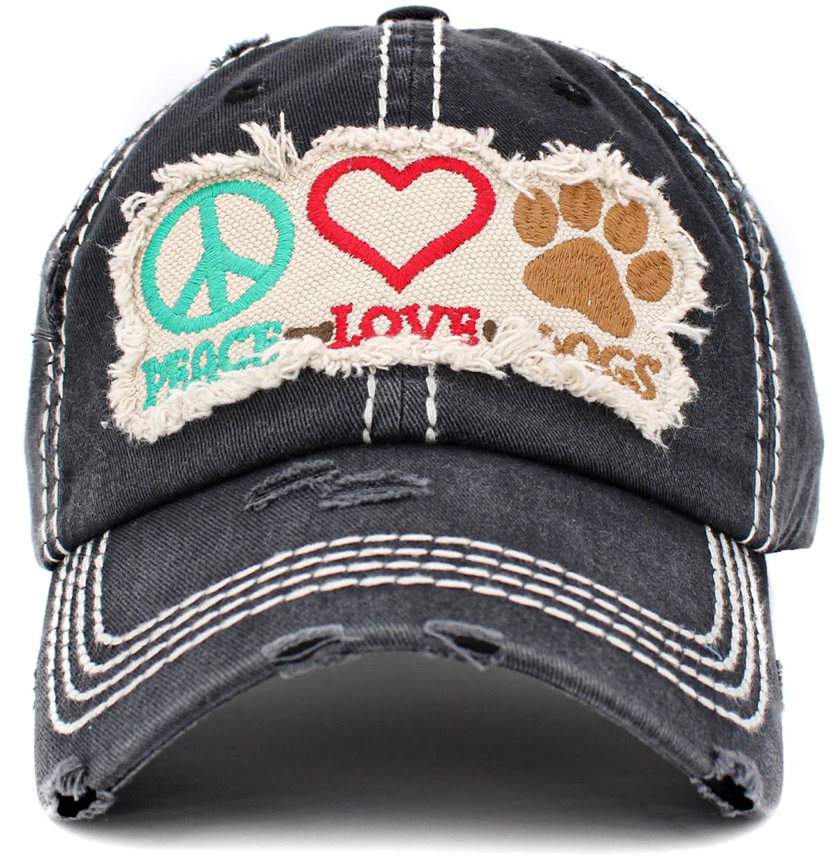 Peace Love Dogs Vintage Ballcap: BLK