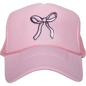 Coquette Pink Bow Trendy Foam Trucker Hat: Light Pink