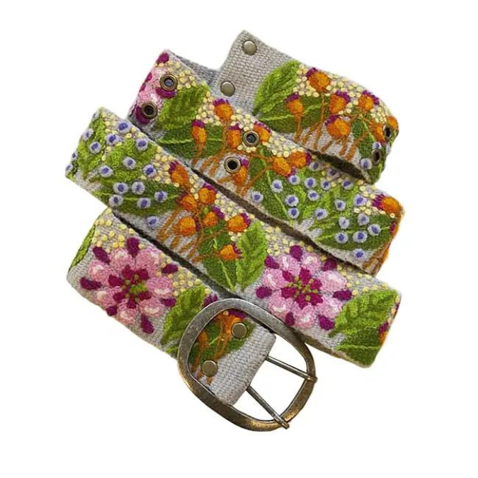 Floral Embroidered Wool Belt: Large