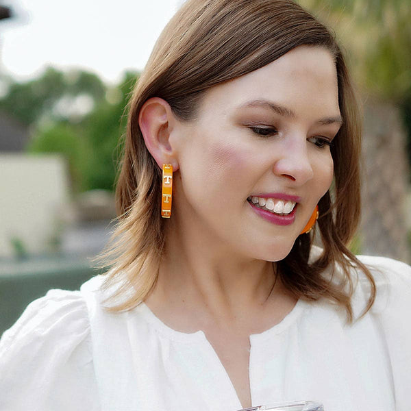 Tennessee Volunteers Resin Logo Hoop Earrings in Orange