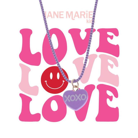 Kids 14" Lavender Chain with Lavender "XOXO" Heart Charm Necklace, 2" Ext.