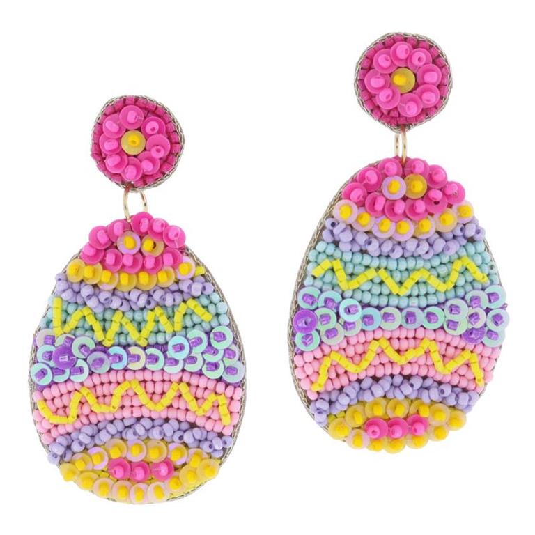 Multi Sequin and Beaded Post and Easter Egg Earrings