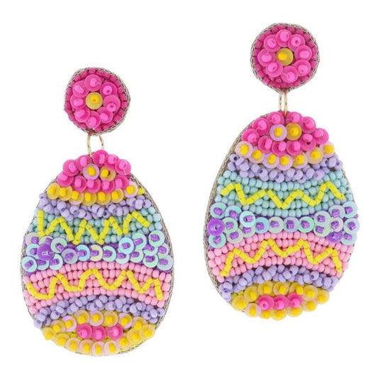 Multi Sequin and Beaded Post and Easter Egg Earrings