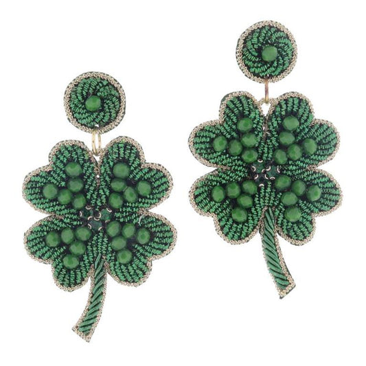 Green Beaded Post ; Four Leaf Clover