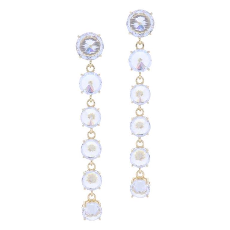 Pointed Circle Clear Crystals Drop Strand Earrings