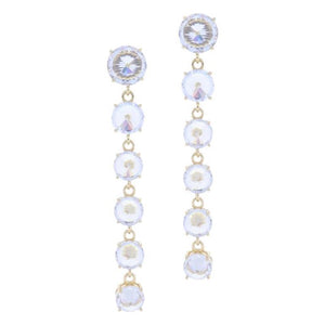 Pointed Circle Clear Crystals Drop Strand Earrings