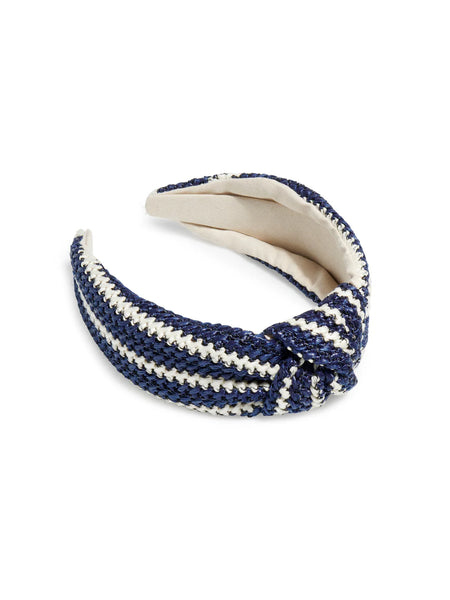 Woven Stripe Knotted Headband-Navy