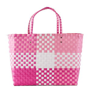 Heather Woven Beach Tote in White/Pink