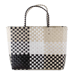 Heather Woven Beach Tote in White/Shell/Black