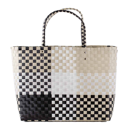 Heather Woven Beach Tote in White/Shell/Black