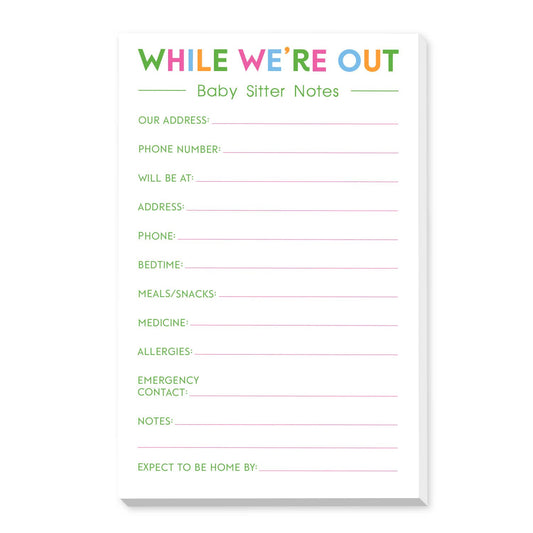 BABY SITTER NOTES PINK LARGE NOTEPAD