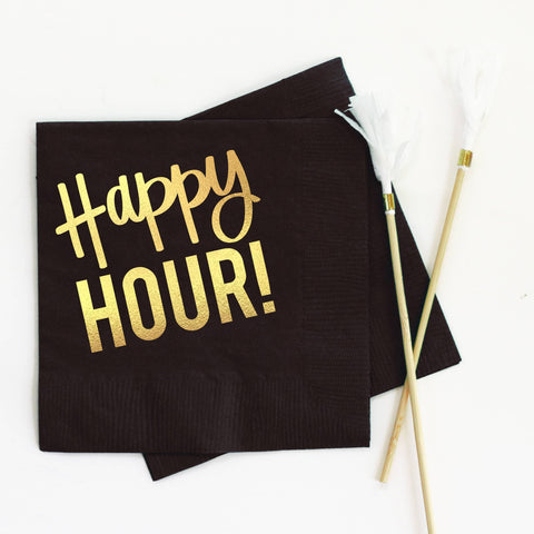 Happy Hour - Foil Cocktail Napkins: Black