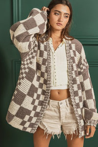 CHECK PATTERN CHUNKY CARDIGAN