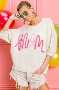 Mom Metallic Letter Sweater